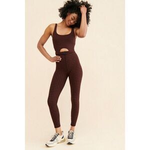 The Upside Houndstooth Farrah Catsuit Medium Jacquard Fitted Jumpsuit Cutout